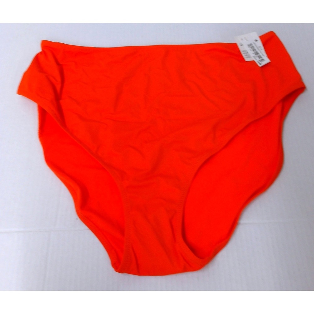 Women Orange High Waisted Bikini Bottoms Swim Briefs Solid Color 2X /#26605